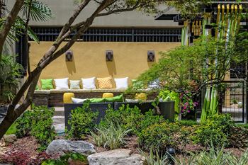 Relaxing courtyard with fountains